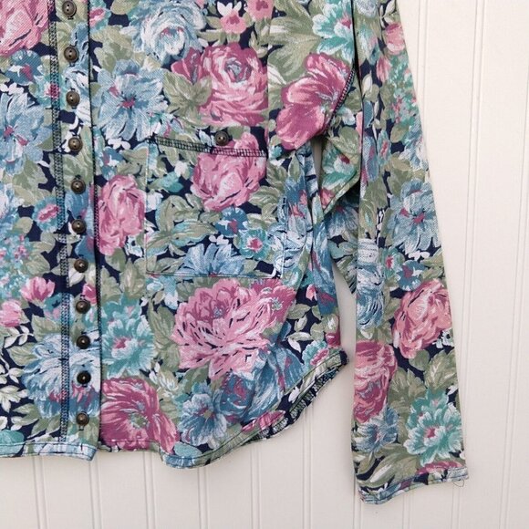 Vintage 90's Floral Crop Top Size M Button Front Tapestry Knit Grunge Coquette - Picture 8 of 15